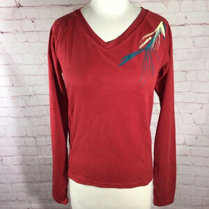 Loeka Long Sleeve V-Neck Red Cycling Top - XS